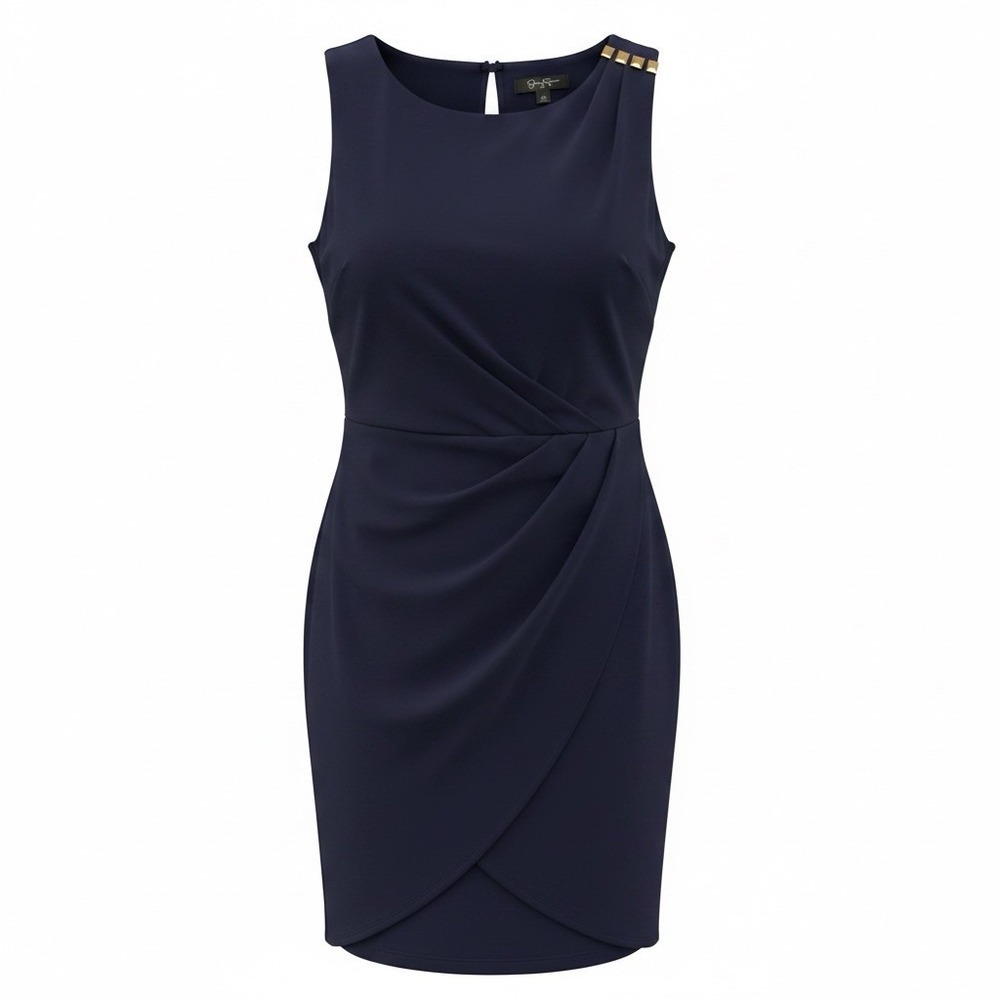 Jessica Simpson Womens Bodycon Dress Size 12 Navy Blue Draped Lined NWT JS5D7625